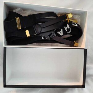 Authentic CHANEL Spring 1994 Black White Logo CC Suspenders